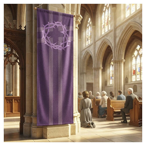 Banner von Slabbinck - Violett, Kreuz und Dornenkrone, 300x100 cm 2