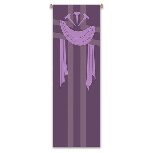 Estandarte Slabbinck roxo cruz, sudário e pregos 300x100 cm 1