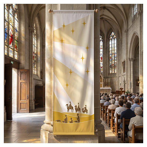 Slabbinck yellow banner, Three Wise Men and Shepherd, 120x40 in 2
