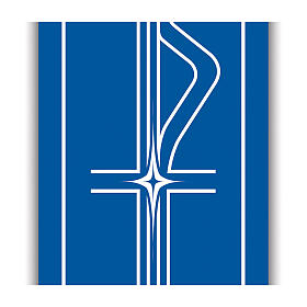 Banner von Slabbinck – Blau, mit Kreuz und Marienkrone – 300 x 100 cm