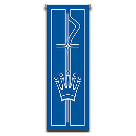 Baner Slabbinck niebieski, krzyż i korona Maryjna, 300x100 cm