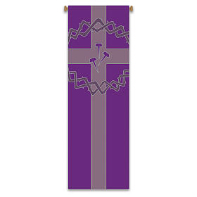 Estandarte Slabbinck violeta cruz, corona de espinas y clavos 300x100 cm