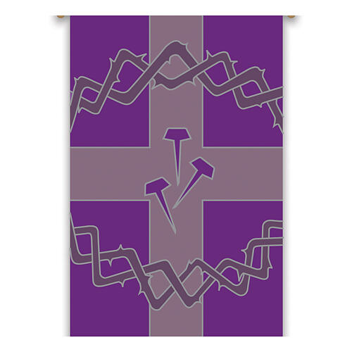 Slabbinck Purple Banner with Cross, Crown of Thorns, and Nails, 300x100 cm 2