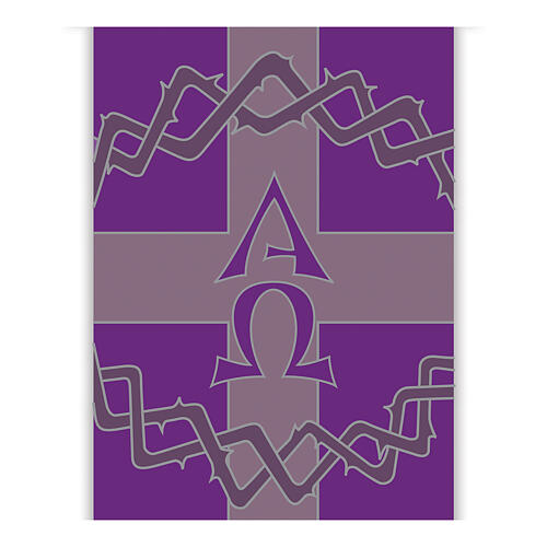 Estandarte Slabbinck roxo coroa de espinhos e Alfa e Ómega 300 cm 2