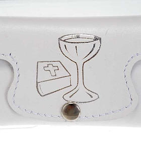 Rosary case in white leather, first holy communion