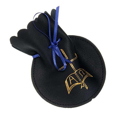 Golden cross rosary case in black leather 1