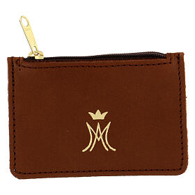 Rosary case with snap fastener and gold Marian symbol
