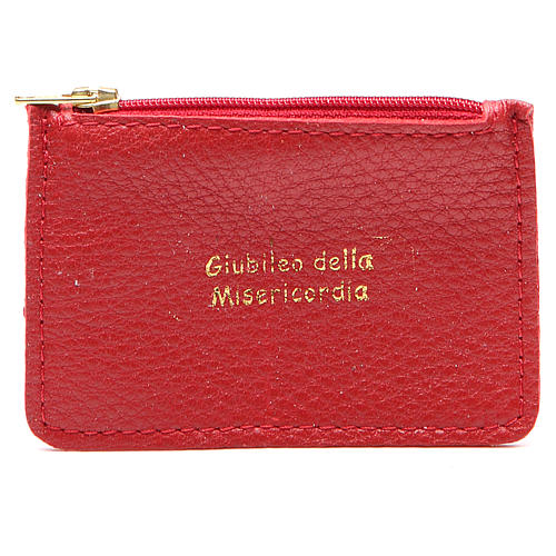 STOCK Rosary case in red leather Jubilee of Mercy zipper 1