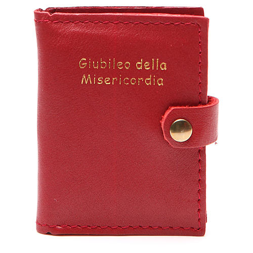 STOCK Rosary case in red leather with button Jubilee of Mercy 1