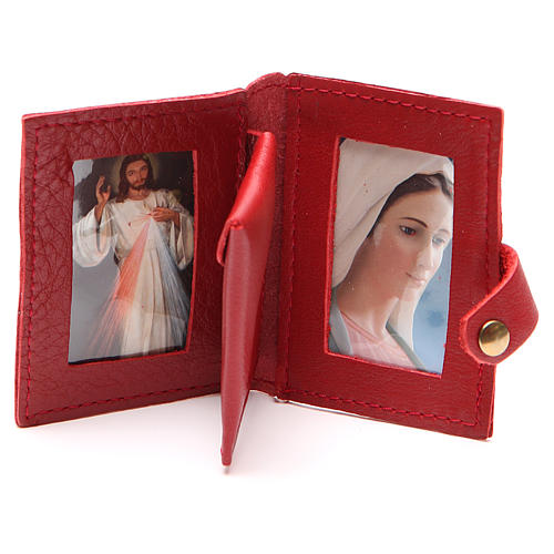 STOCK Rosary case in red leather with button Jubilee of Mercy 2
