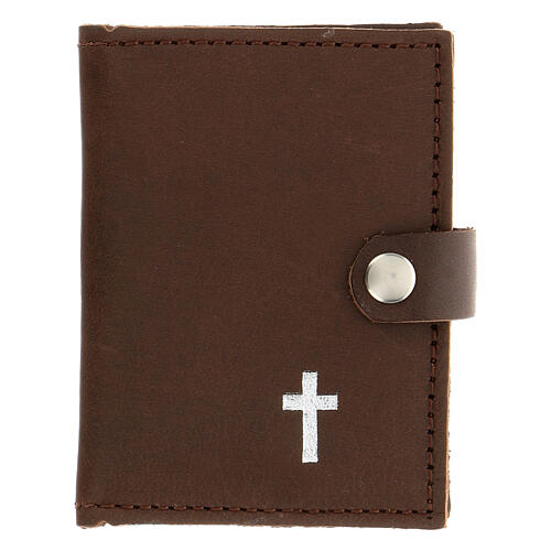 Rosary case in brown leather with cross 1