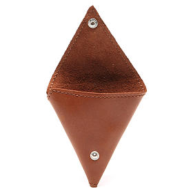 Rosary case, triangle shape in brown leather with cross