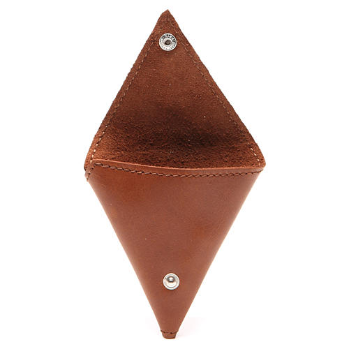 Rosary case, triangle shape in brown leather with cross 2