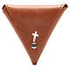 Rosary case, triangle shape in brown leather with cross s1