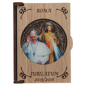 Rosary case in laser cut wood, Divine Mercy Pope Francis