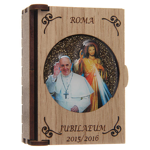 Rosary case in laser cut wood, Divine Mercy Pope Francis 2