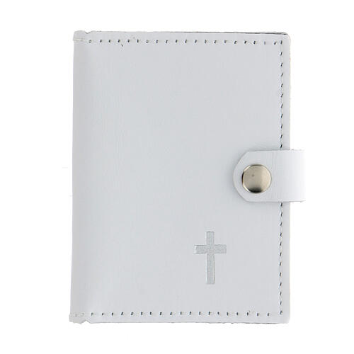 Rosary case in white leather with cross 1