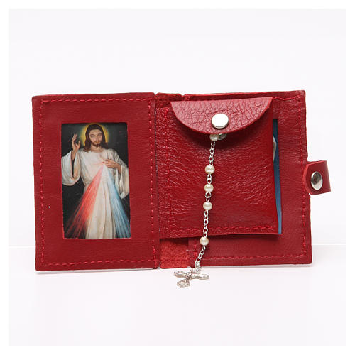 Rosary case in red leather with cross 3
