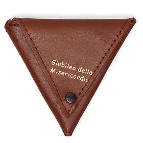 Porte-clés: Étui à chapelet triangle cuir brun Jubilé Porte-clés: Étui à chapelet triangle cuir brun Jubilé