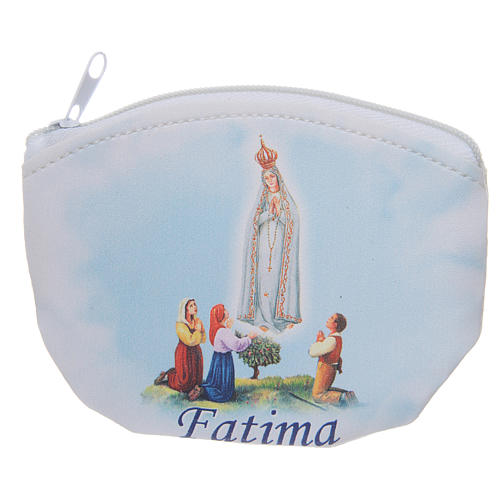 White rosary holder with Our Lady of Fatima image 1