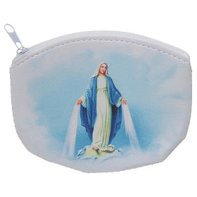 White rosary holder with Our Lady of Miracles image