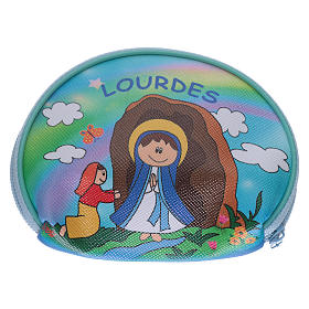 Rosenkranztäschchen für Kinder, 10x8 cm, mit Abbildung Muttergottes von Lourdes