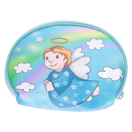Purse rosary holder 10x8 cm with Angel dressed in light blue image 2