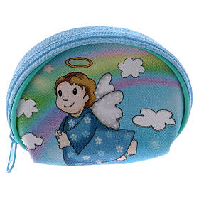 Purse rosary holder 7x6 cm with Angel dressed in light blue image