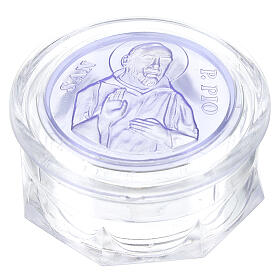 Caja para rosario Padre Pío vidrio azul
