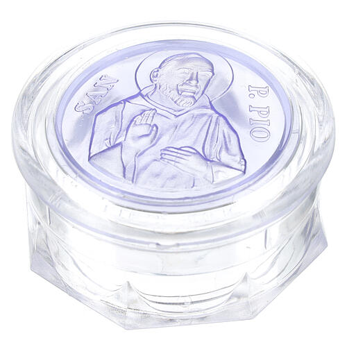 Caja para rosario Padre Pío vidrio azul 1
