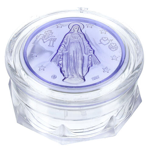 Our Lady of Miracles rosary holder with blue glass 1