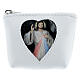 Pochette pour chapelet coeur Christ Miséricordieux cuir blanc 7x9x3 cm s1
