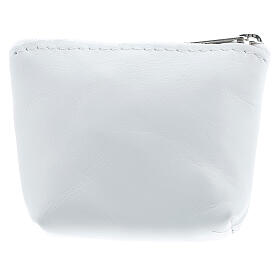 Pochette portarosario cuore Gesù Misericordioso pelle bianca 7x9x3 cm