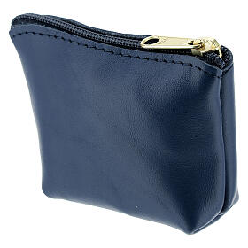 Pochette portarosario cuoio blu Divina Misericordia 7x9x3 cm