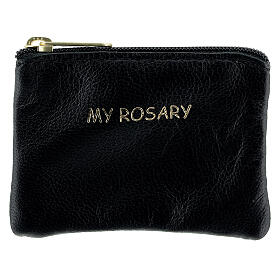 Black leather rosary bag My Rosary 7x9 cm