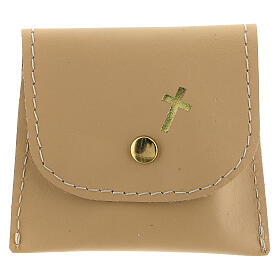 Bustina portarosario pelle beige bottone 7x8 cm
