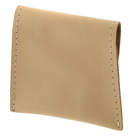Bustina portarosario pelle beige bottone 7x8 cm