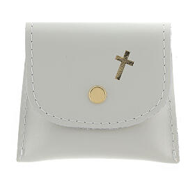 White leather rosary case golden cross 6.5x8 cm