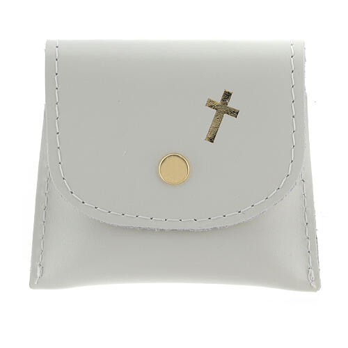 White leather rosary case golden cross 6.5x8 cm 1