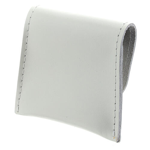 Pochette chapelet cuir blanc bouton 7x8 cm 2