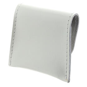 Bustina portarosario bottone pelle bianca 7x8 cm