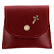 Red leather rosary case with golden cross 3x3 in s1