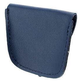 Custodia portarosario pelle blu scuro croce dorata 6,5x8 cm