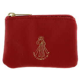 Pochette portarosario pelle rossa Gesù Confido in Te 6,5x9 cm