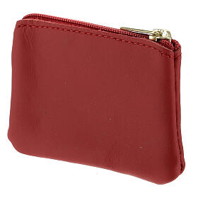 Pochette portarosario pelle rossa Gesù Confido in Te 6,5x9 cm
