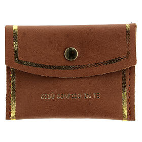Custodia portarosario vera pelle Gesù Confido in Te 8,5x6,5 cm