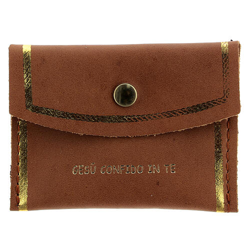 Etui na różaniec z prawdziwej skóry Jezu, ufam Tobie,  8,5x6,5 cm 1