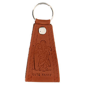 "Gute Fahrt" Schlüsselanhänger aus Leder mit dem Heiligen Christophorus, 9 cm
