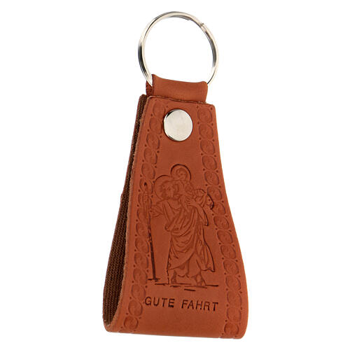 "Gute Fahrt" Schlüsselanhänger aus Leder mit dem Heiligen Christophorus, 9 cm 2