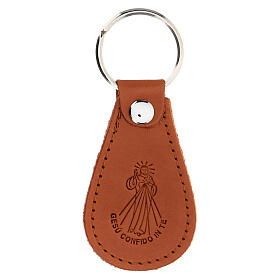 Tropfenfőrmiger Schlüsselanhänger aus echtem Leder mit barmherzigem Jesus , 9 cm